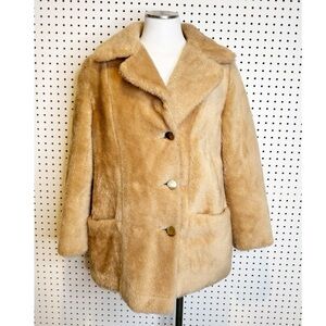 Vintage | Sears Teddy Faux Fur Jacket Coat, Light Brown Tan